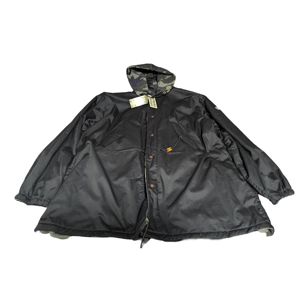 Men's Long 4XL Platoon American Glory Black/Camo Reversible Hooded Outdoor Coat